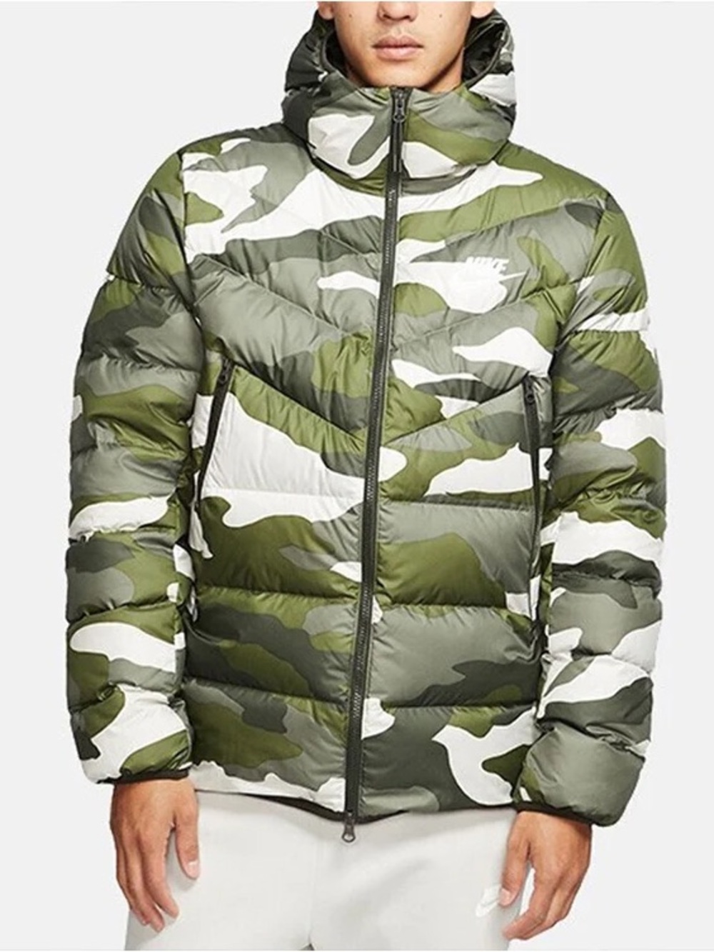Nike Men's Olive & White Camo Puffer Jacket